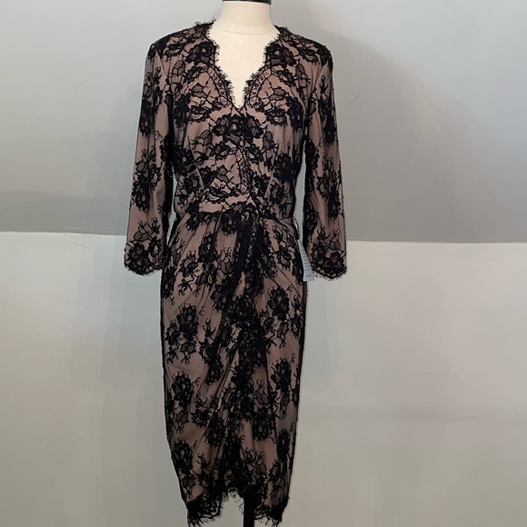 Tadashi Shoji Quarter Sleeves Black Laced Evening Cocktail Dress Size 4 - Picture 10 of 17